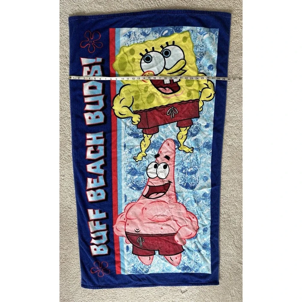Vintage SpongeBob SquarePants Beach Towel Buff Beach Buds Muscle Patrick Y2K